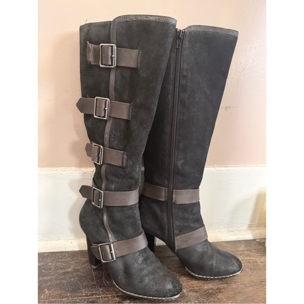 Sofft Stockholm Suede Knee High Boots 7 Buckles Gothic Steampunk Victorian Witch - Picture 3 of 5